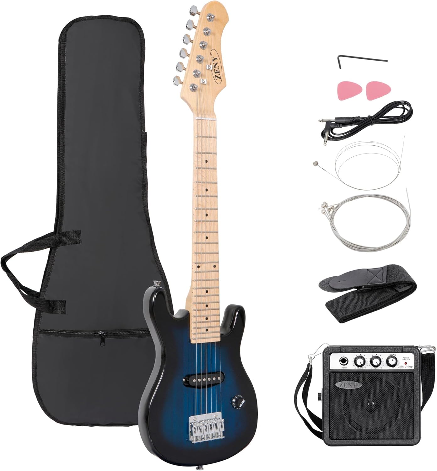 ZENY 30 inch Kids Electric Guitar with 5w Amp, Gig Bag, Strap, Cable, Strings and Picks Guitar Combo Accessory Kit, Blue