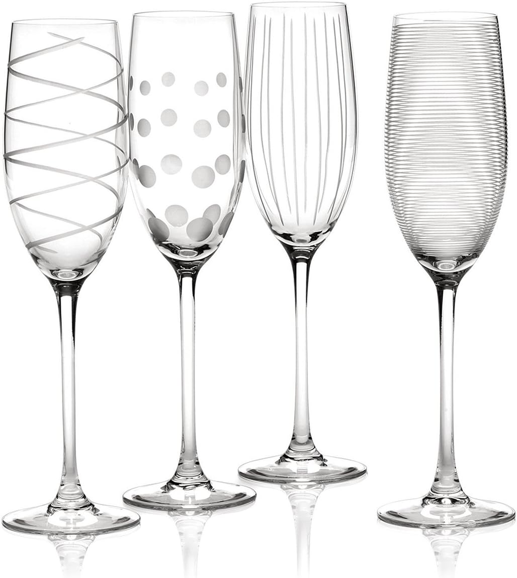 MIKASA Cheers Crystal Champagne Flutes Set, 4 Piece, Champagne Glasses with Quirky Designs, 250ml