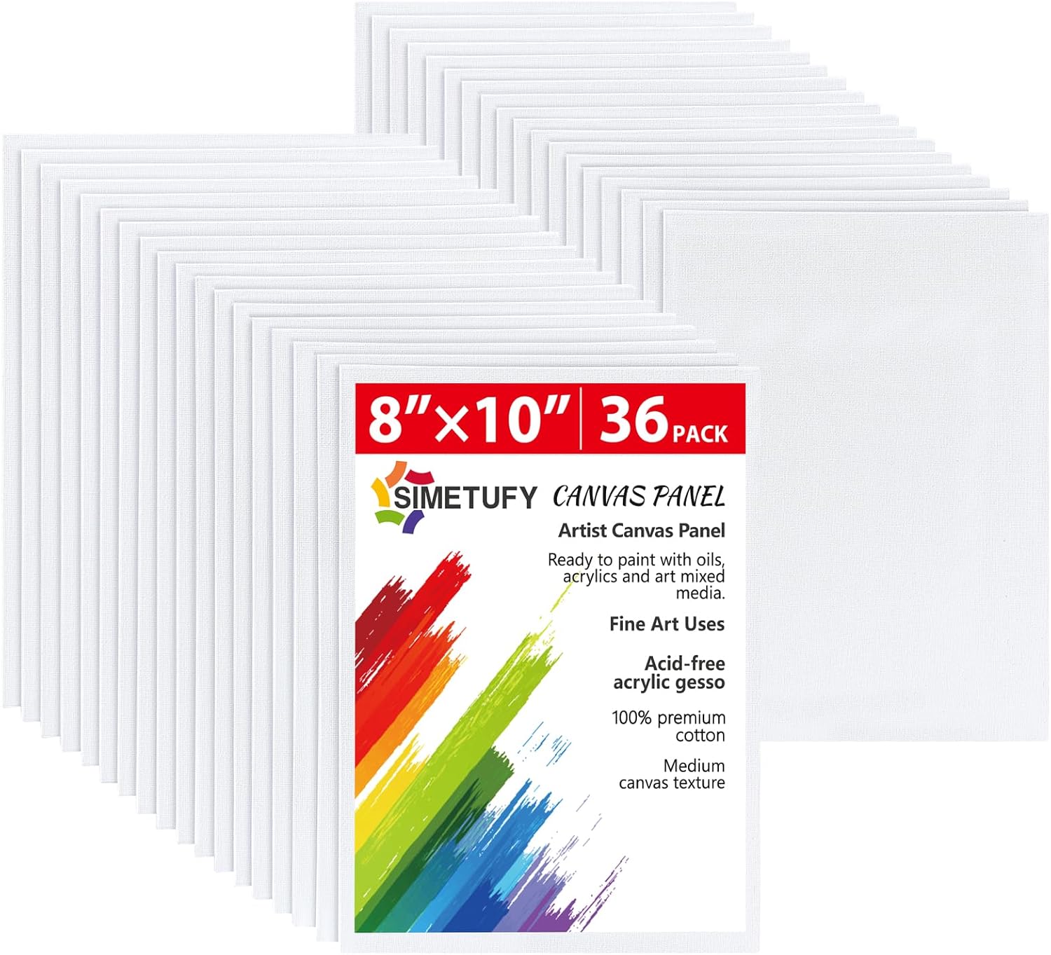 Simetufy 36 Pack 8x10 Inch Canvas Boards for Painting, Blank Canvas Panels Gesso Primed Acid-Free 100% Cotton for Acrylics Oil Watercolor Tempera Paints