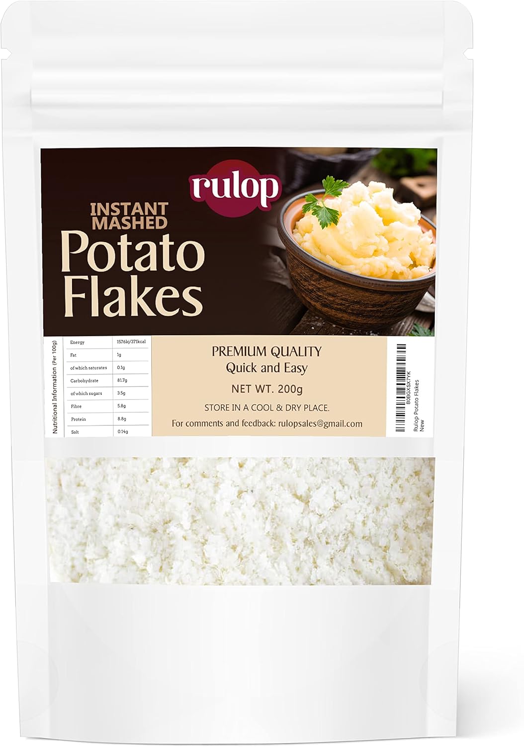 Rulop Instant Mashed Potatoes Creamy Potato Flakes 200g, In Resealable Pouch To Maintain Freshness
