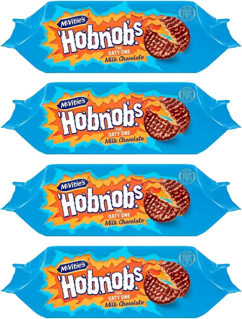 McVitie's Milk Chocolate Hobnobs Twin Pack, 4 x 262g | Suitable for Vegetarians | Baked with 100% Wholegrain | Healty Milk Chocolate Cookies | Great Value | Sold by Essential Products