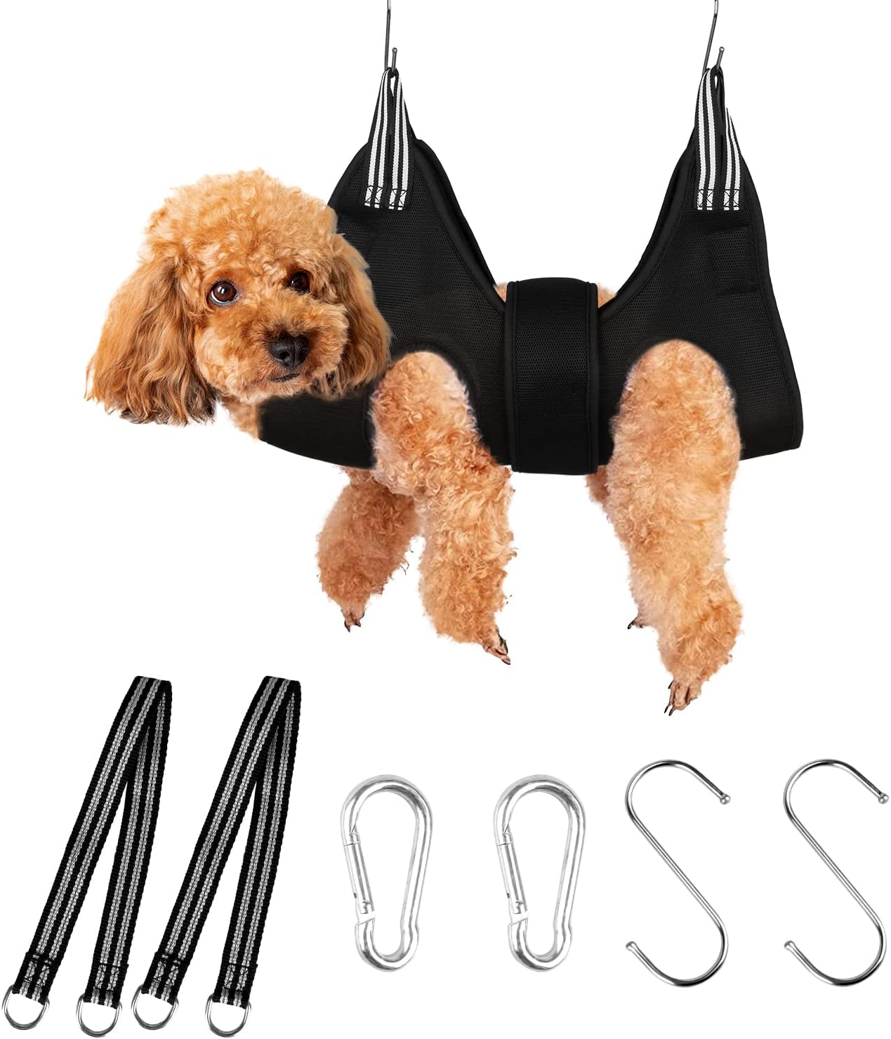 Lurowo Upgraded Pet Grooming Hammock, Dog Grooming Harness Kit with Adjustable Velcro, Grooming Kit for Dog Cat Bathing, Grooming, Nail Trimming, Claw Care (M, Black)