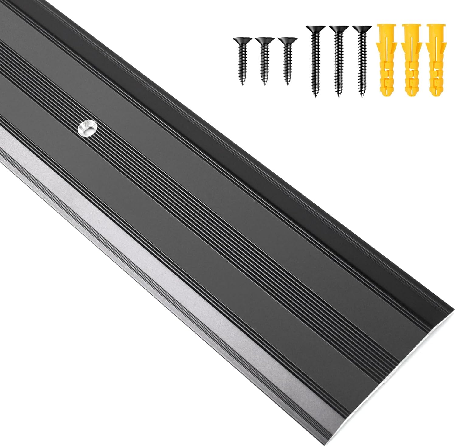 Aluminum Floor Transition Strip, 0.1" H Flat Metal Door Threshold for Vinyl Wood Tile Carpet Concrete Flooring Gaps, Doorway Protector and Decor, Size 36" L x 2.4" W (Black)