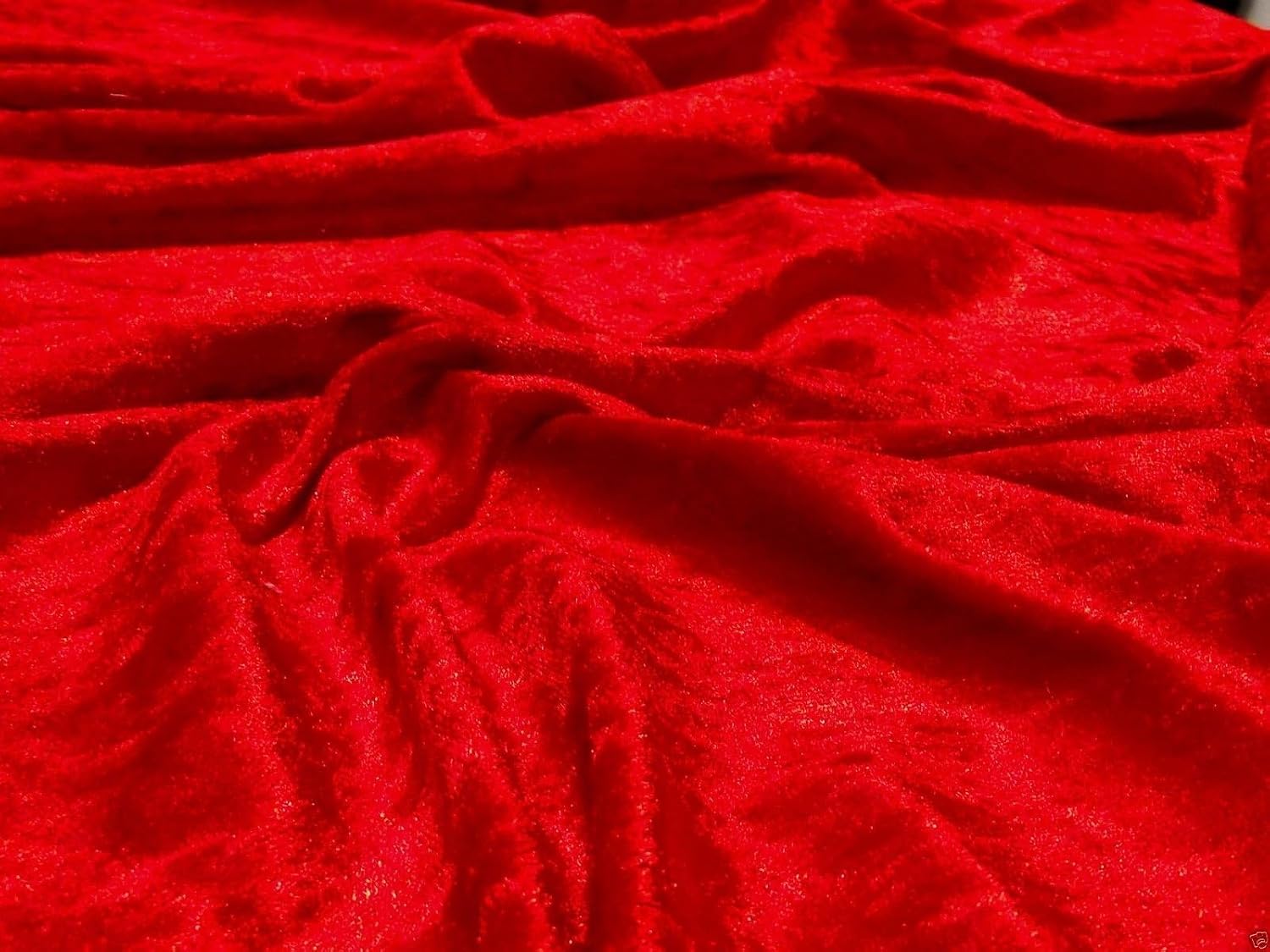 Crushed Velvet Velour Fabric Material - RED, 1Mtr - 150cmx100cm
