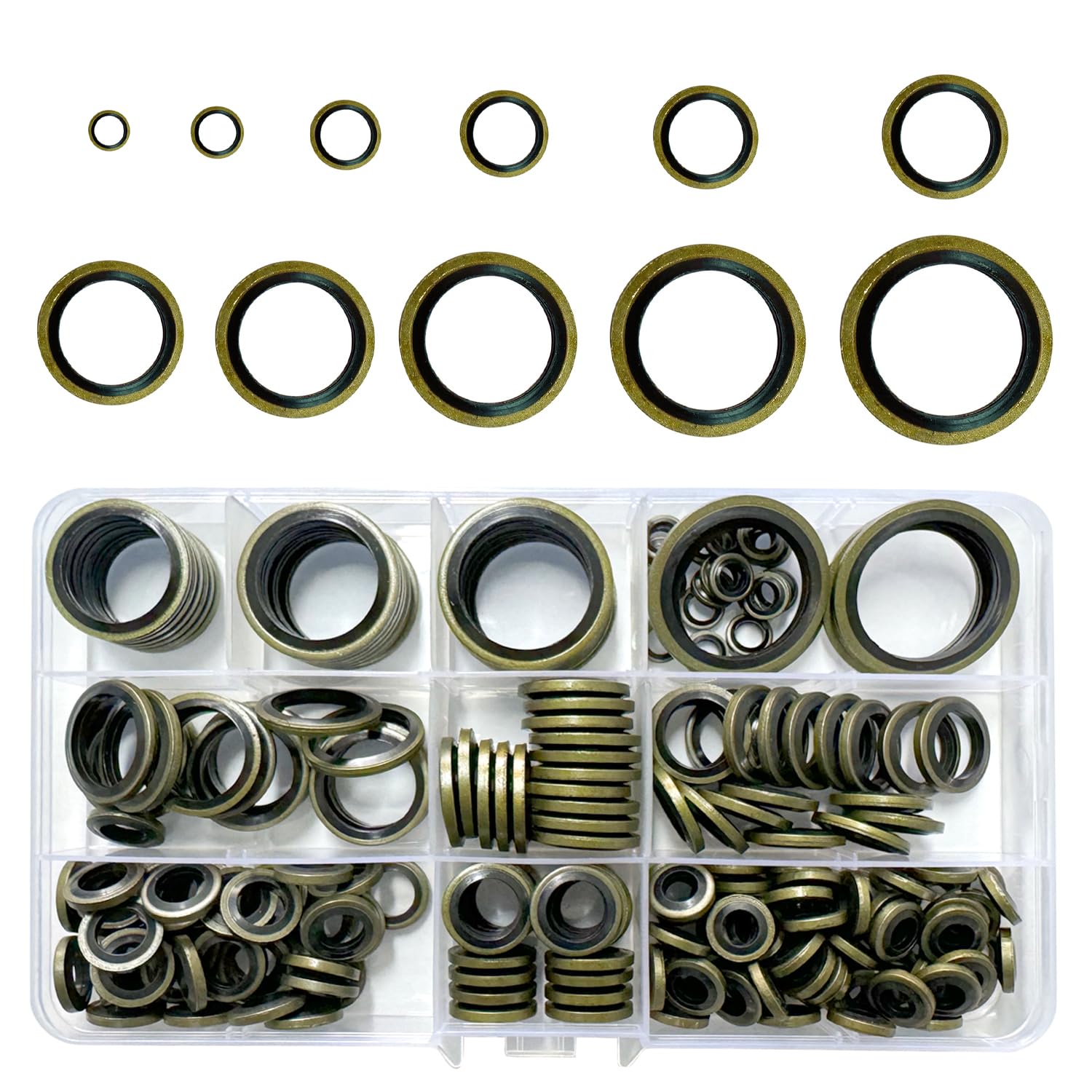Dowty 214 Pcs Bonded Seal Oil Washers Kit - Metal Rubber Sealing Rings, Drain Plug Gaskets Assortment, Engine Oil Crush Washers (M5/6/8/10/12/14/16/18/20/22/M24)