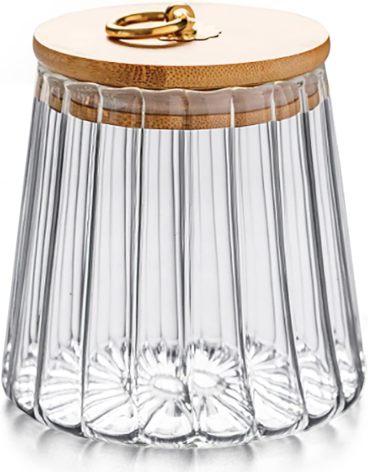Glass Coffee Nuts Canister Airtight Storage Jar Petal Decorative Container with Bamboo Lid Metal Handle Easy to Grasp (large conical)
