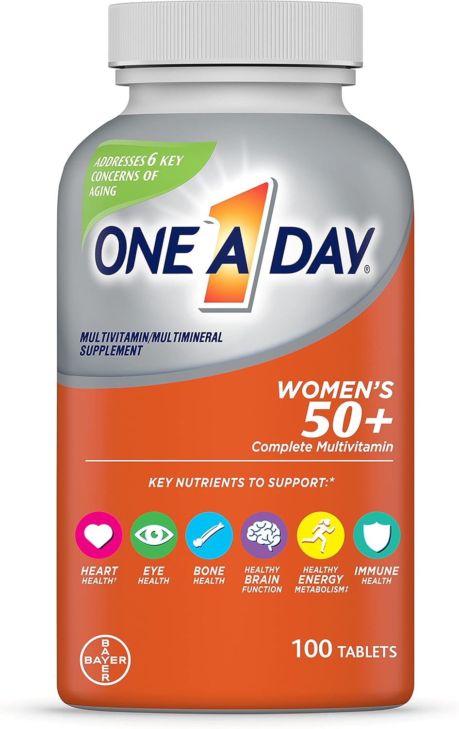 One A Day Women’s 50+ Multivitamins, Multivitamin for Women with Vitamin A, C, D, E and Zinc for Immune Health Support*, Calcium & more, 100 count