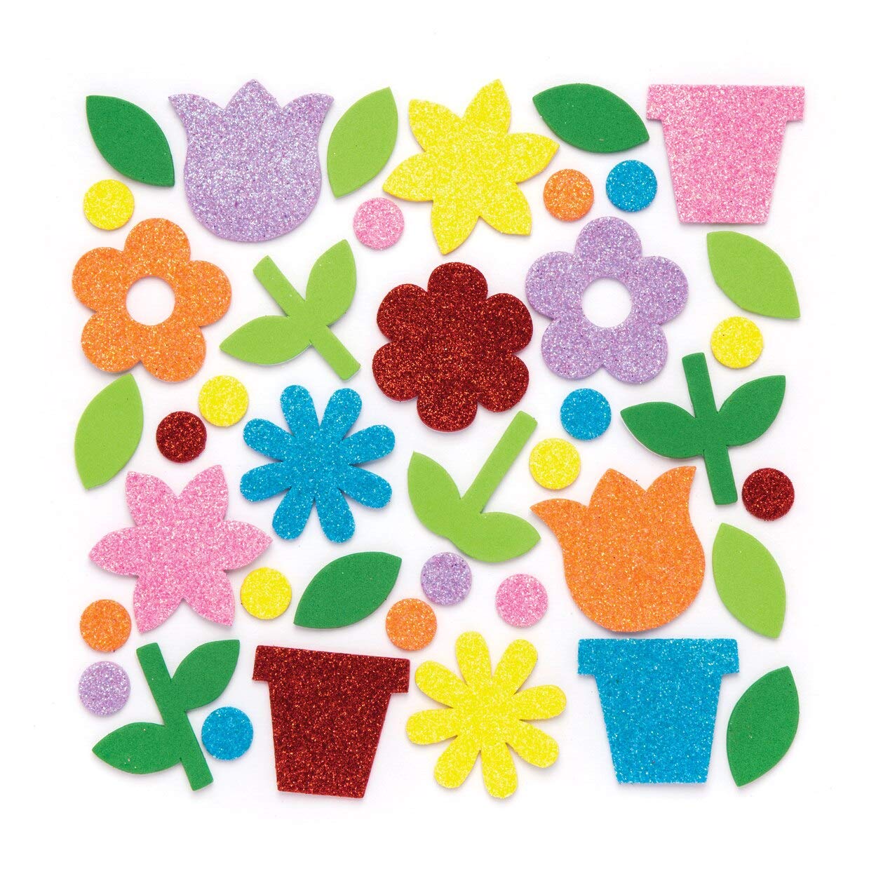 Baker Ross AW337 Flower Garden Glitter Stickers - Pack of 156, Self Adhesives, Perfect for Children to Decorate Collages and Crafts, Ideal for Schools, Craft Groups, Party Crafting, Home