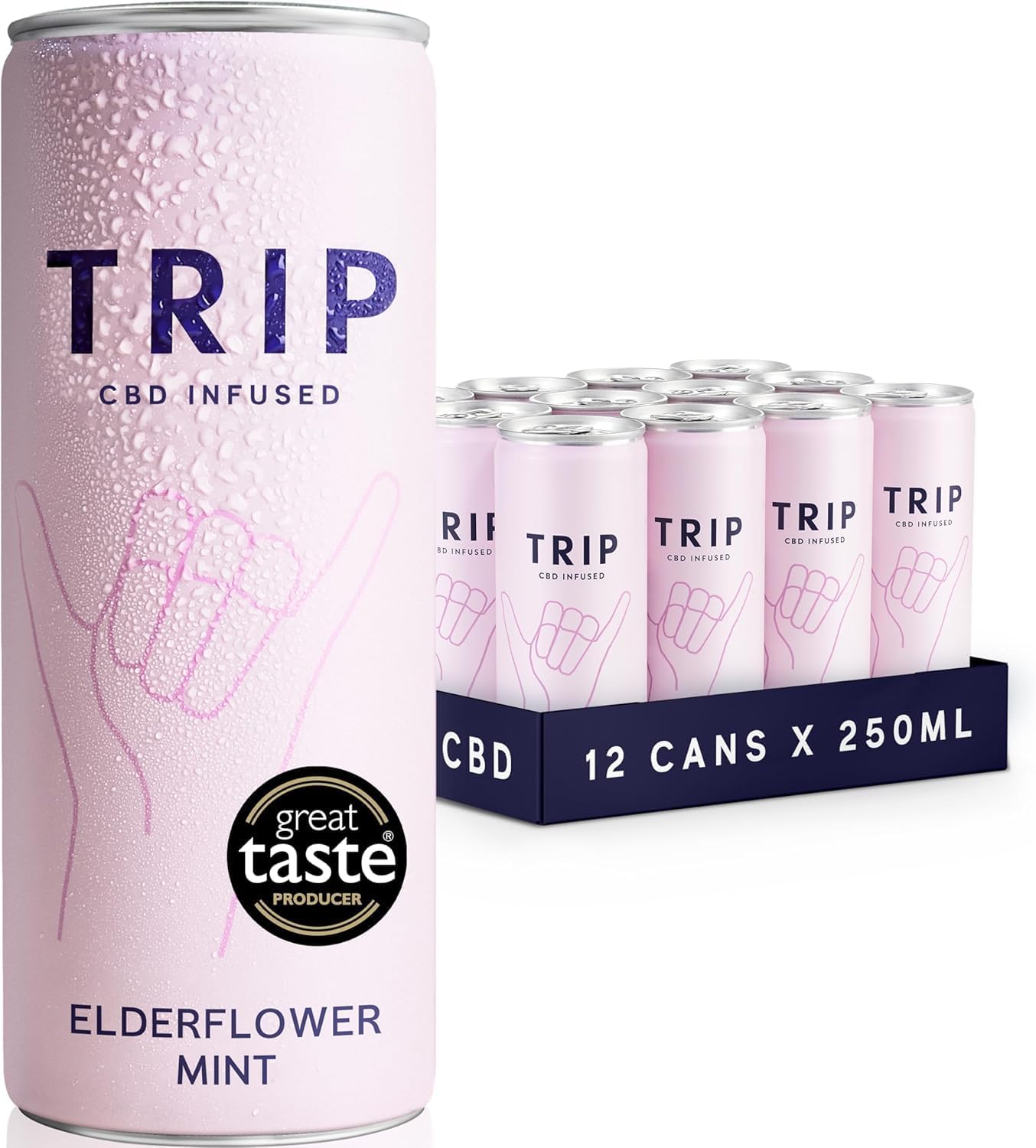 TRIP CBD Drink, Sparkling Elderflower Mint Fizzy Drink, Low Calorie, Vegan, Stress & Anxiety Relief, 250 ml (Pack of 12)