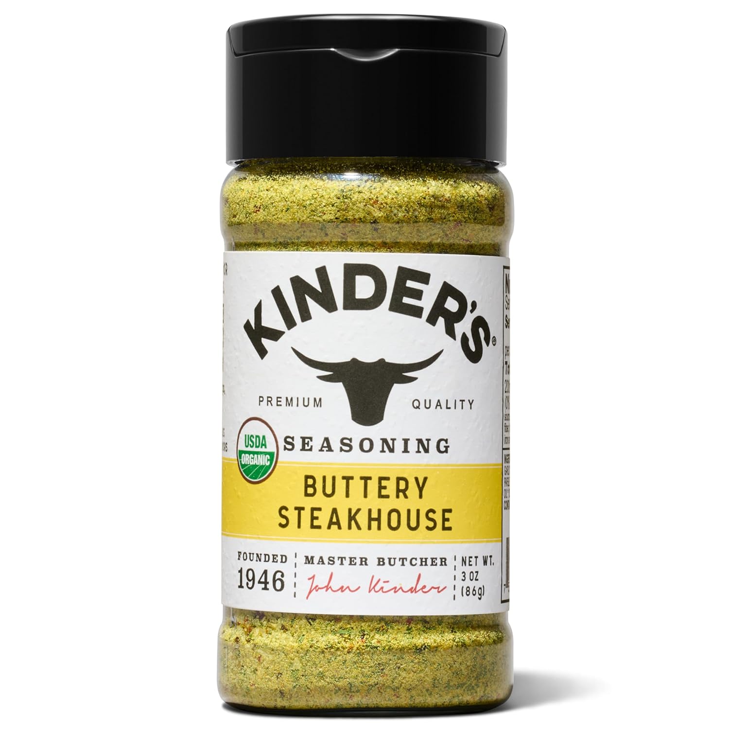 Kinder's Organic Buttery Steakhouse Rub, Premium Quality Seasoning, MSG Free, USDA Certified Organic, 3 oz