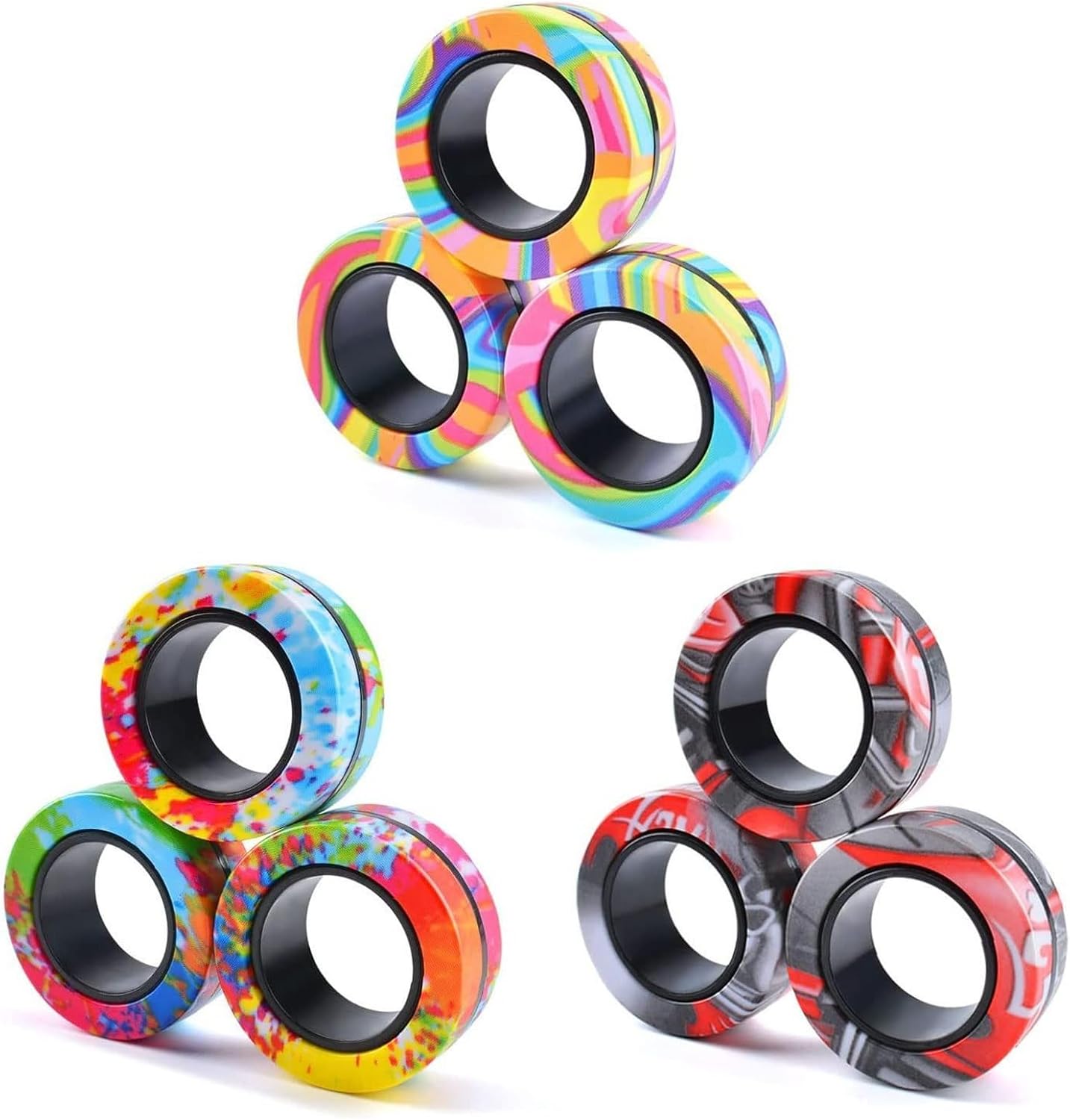 EDLMKM 9 Pieces Magnetic Rings Fidget Toy, Magnet Finger Spinner, Magnets Fidget Toy Stress Relief, Finger Spinner Fidgets Magnetic Toys, Fidgets Spinners for Kids Teen Stress Relief