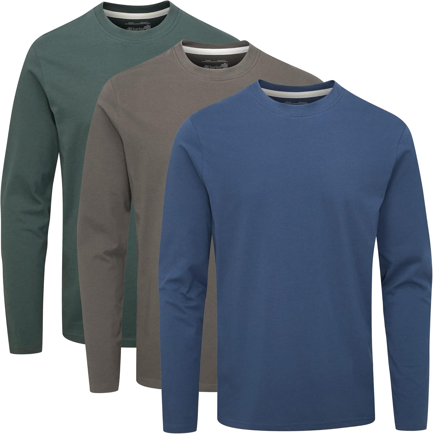 Charles Wilson 3 Pack Long Sleeved Plain Crew Neck T-Shirt