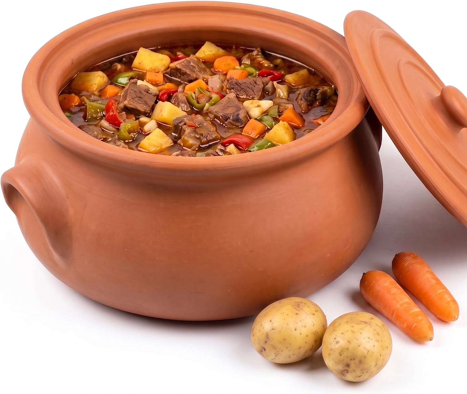 Hakan Suphan Handmade 7.6-Quart Large Clay Cooking Pot with Lid, Natural Unglazed Cookware, Terracotta Cazuela, Casserole Dish, Rice Cooking, Stewpot, Korean, Indian, Mexican Dish 7.2 L