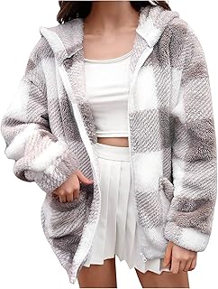 Womens Fuzzy Plaid Shacket Jacket Furry 2024 Spring Long Sleeve Button Down Warm Coats Fleece Lined Jackets