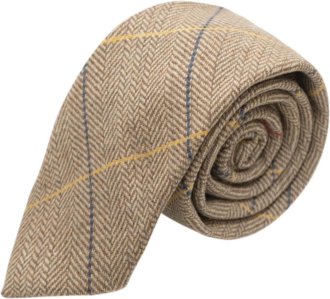 King & Priory Luxury Light Oak Herringbone Check Necktie, Tweed