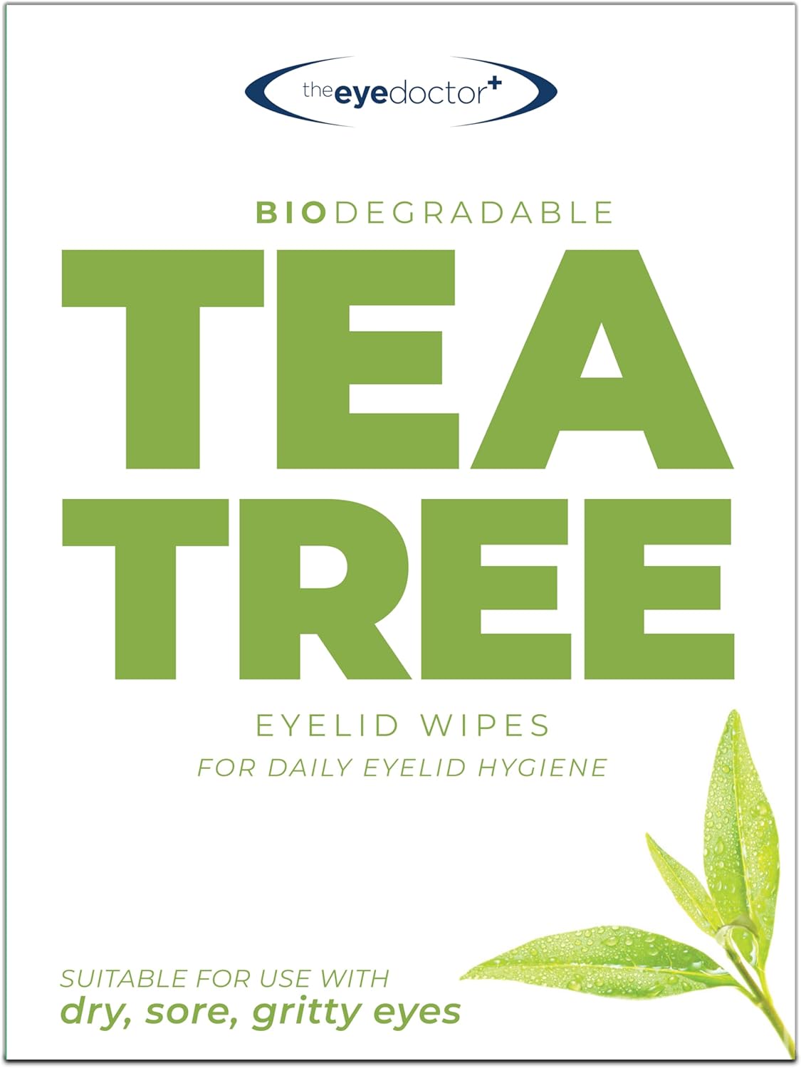 The Eye Doctor Tea Tree Eyelid Wipes - Suitable for use with Blepharitis, Dry Eyes, Sensitive Eyes & MGD - 20 x Biodegradable Tea Tree Eyelid Cleaning Wipes - Detergent and Preservative Free