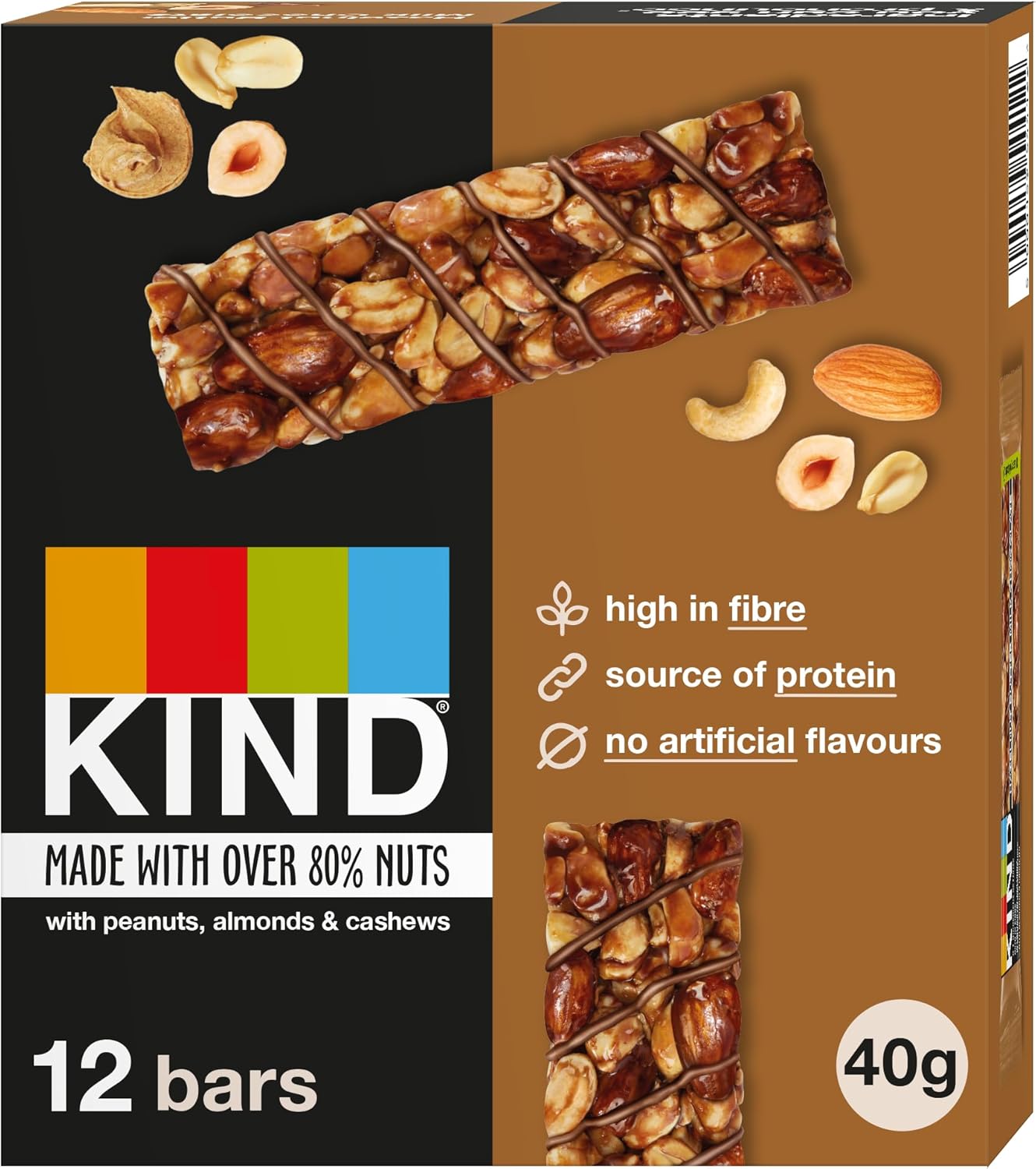 Kind Bars, Hazelnut Butter Milk Chocolate, Healthy Snack, Gluten Free Snack Bars, No Artificial Colours, Flavours or Preservatives, Multipack 12 x 40g