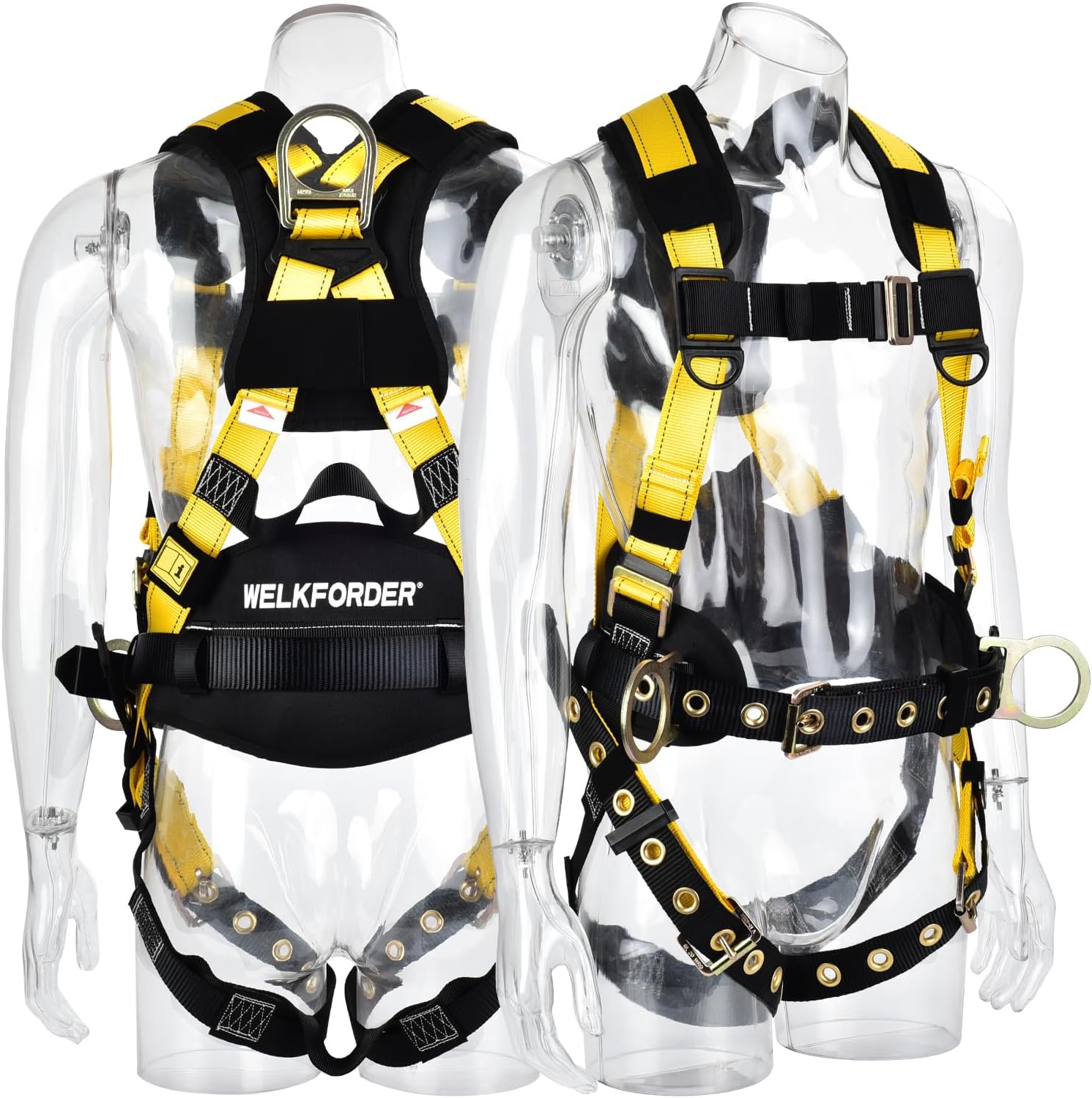3D-Rings Industrial Fall Protection Safety Harness With Waist Tounge Buckle | Leg Tounge Buckles | Waist & Shoulder Pad Support ANSI Compliant [5pt Adjustment]