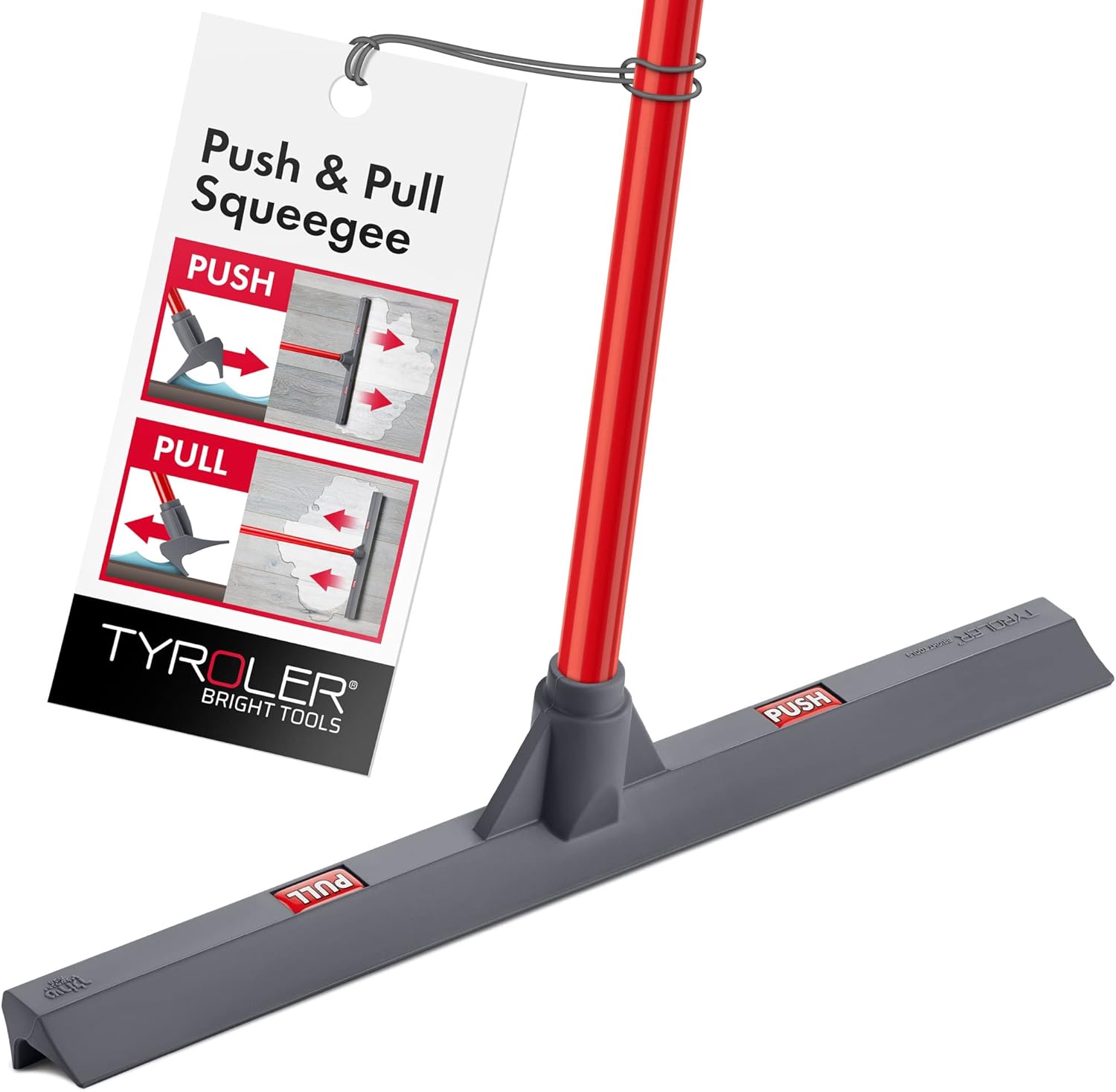 Tyroler Push & Pull Wet Room Floor Squeegee Heavy Duty | 44cm Head 100% Silicone, 140cm Aluminum 4-Part Long Handle Squeegee | Ideal for All Surfaces | Shower Squeegee | Squeegee Mop for Floors
