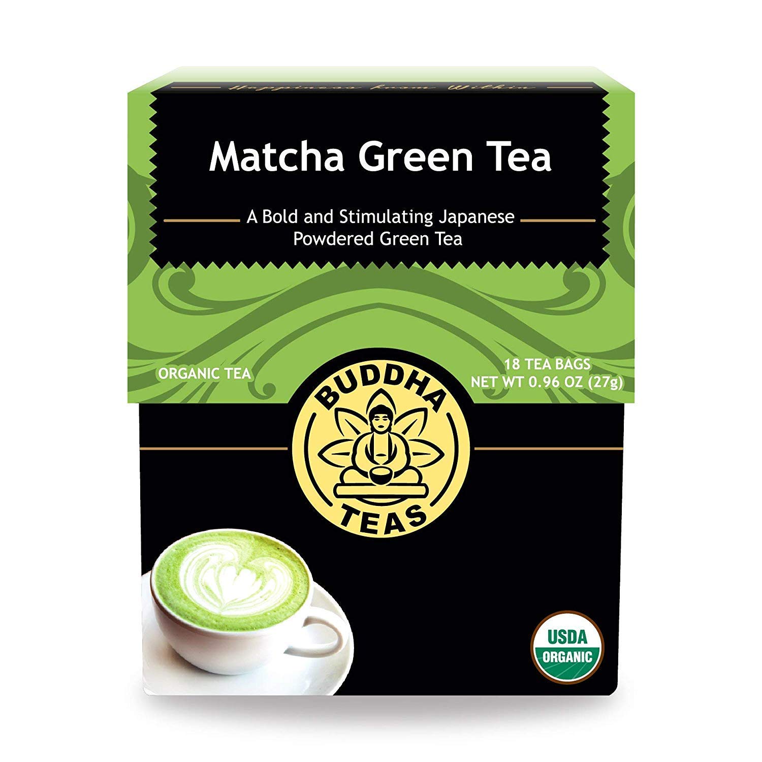 Buddha Teas - Organic Matcha Green Tea - For Health & Wellbeing - Organic Tea - With Antioxidants & Minerals - Clean Ingredients - Caffeinated - OU Kosher & Organic - 18 Tea Bags (Pack of 1)
