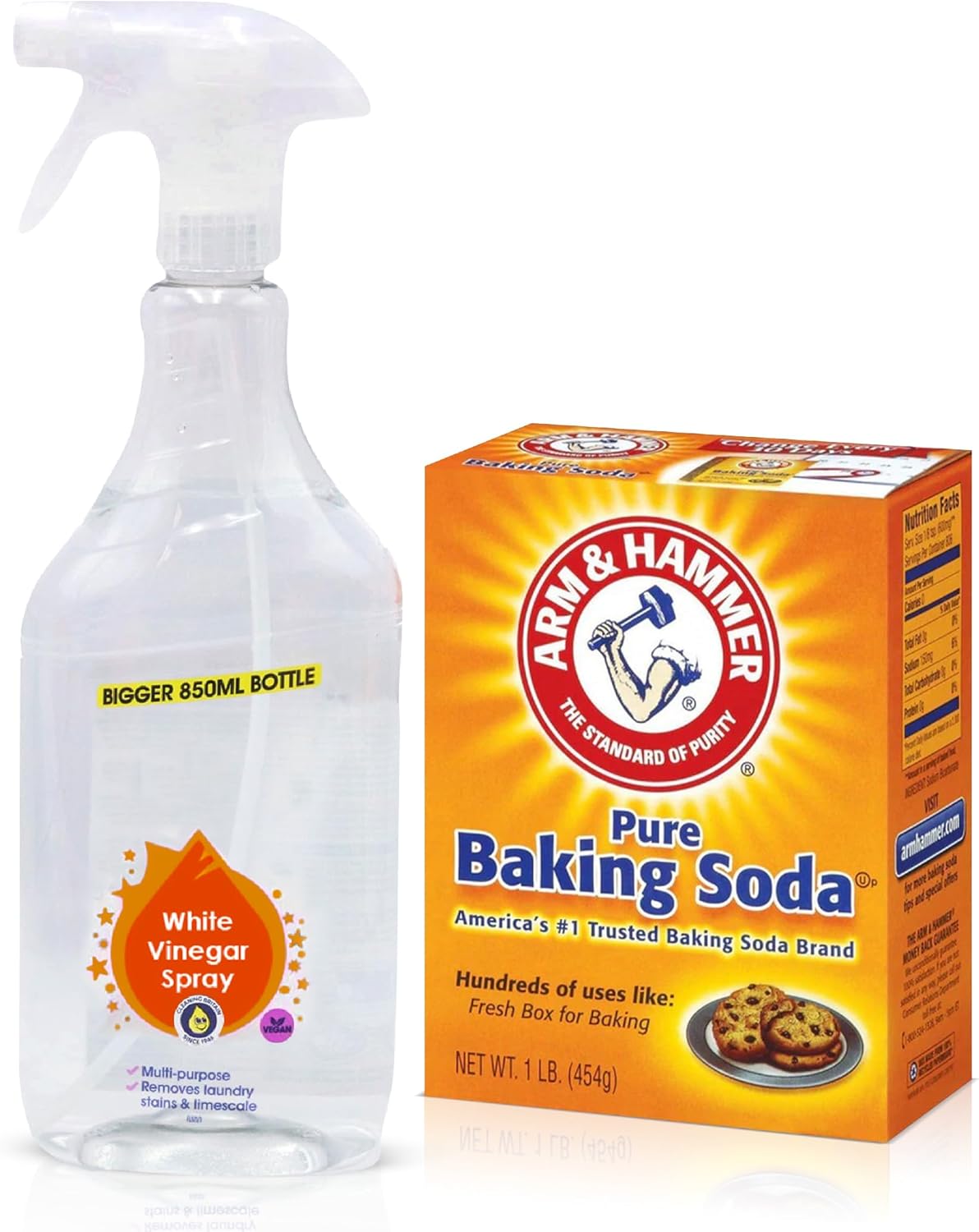 Baking Soda & White Vinegar Bundle – Bicarbonate of Soda for Cleaning, Vinegar for Cleaning – Arm & Hammer 454g & 850ml Multi-Purpose Cleaner, Deodorizer, Limescale Remover, Laundry Freshener
