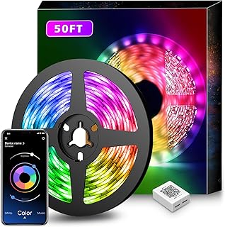 Nexillumi Led Lights for Bedroom 50ft(1 Roll of 50ft) Music Sync Color Changing Led Strip Lights Smart with Remote and App Control Built-in Mic for Party Home Room Decor Luces LED para Cuarto