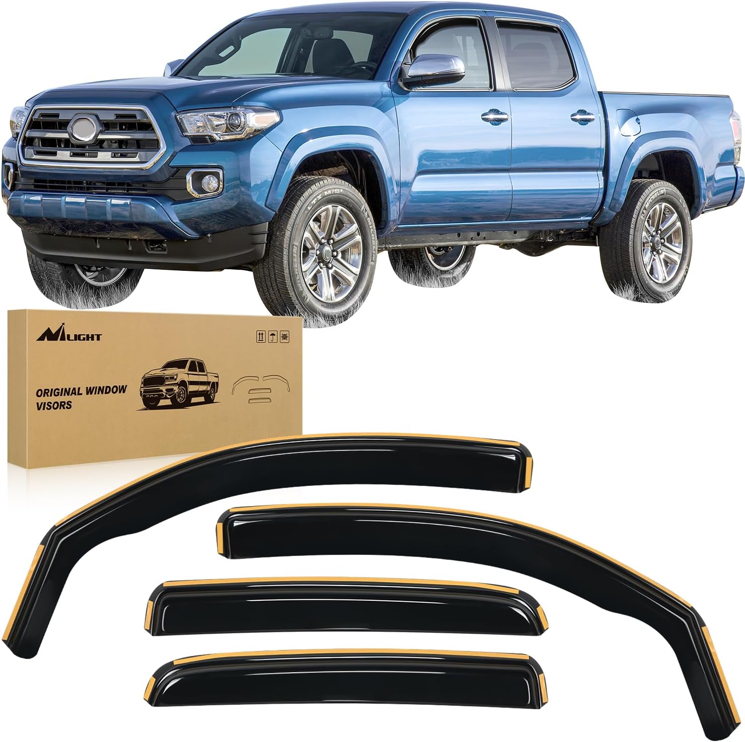 Nilight Durable Rain Guards for Toyota Tacoma Double Cab 2016 2017 2018 2019 2020 2021 2022 2023 Window Deflectors, Vent Window Visors, 4 Pieces