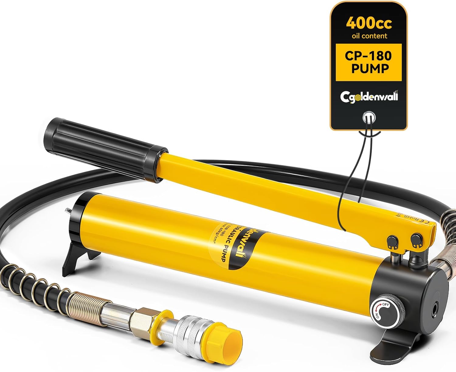 CGOLDENWALL CP-180 Manual Hydraulic Pump with 0.8m Hose- High Pressure: 60kg/㎝²- Oil Content: 400cc- Suitable for Using with Varieties of Hydraulic Tools