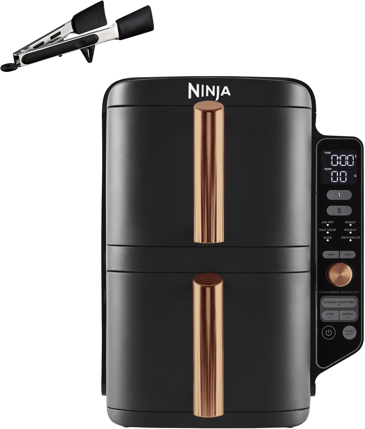 Ninja Double Stack XL Air Fryer, Vertical Dual Drawer Air Fryer with 4 cooking levels, 2 Drawers & 2 Racks, Space Saving Design, 9.5L Capacity, 6 Cooking Functions, 8 Portions, Copper Black SL400UKCP
