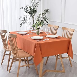 maxmill Rectangle Textured Tablecloth Waterproof Spillproof Wrinkle Free Table Cloth, Kitchen Dining Tabletop Thanksgiving Decoration, Table Cover for Outdoor and Indoor, 52 x 70 Inch, Rust