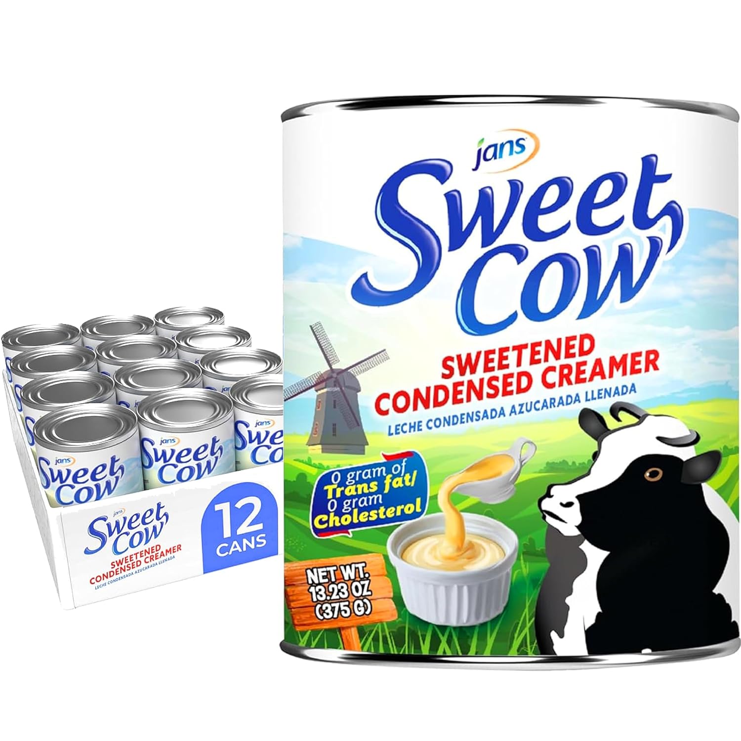 Jans Sweet Cow Condensed Milk (13.23 Oz, Pack of 12) Sweetened Condensed Milk Canned Creamer for Baking, Leche Condensada