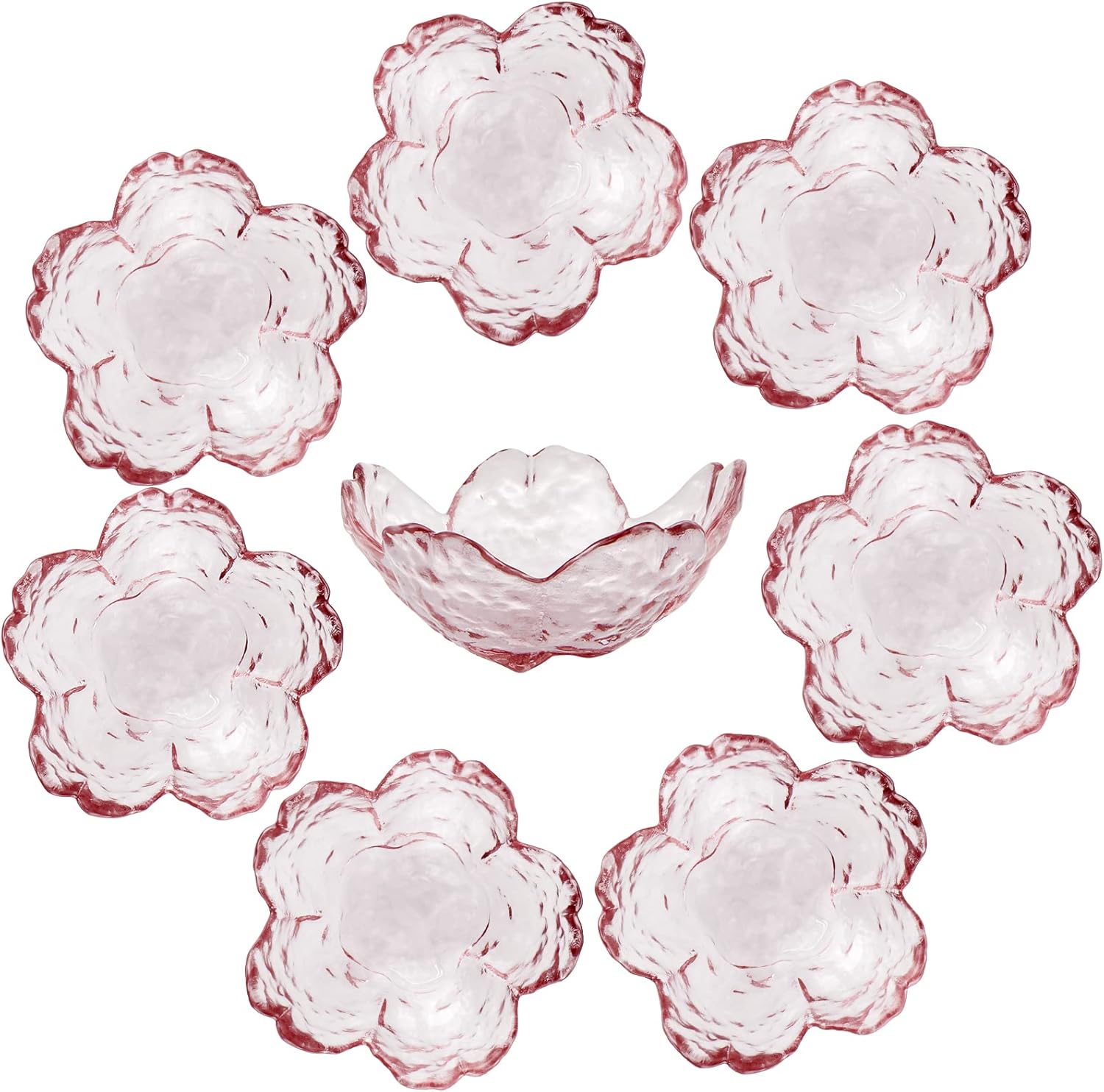8 Pcs Glass Sakura Soy Sauce Dishes, Cute Mini Dessert Bowls, Stackable Tiny Appetizer Plates for Dips, Seasonings, Snacks, Fruits or Tea Bags, Small Candles, Trinkets (Pink)