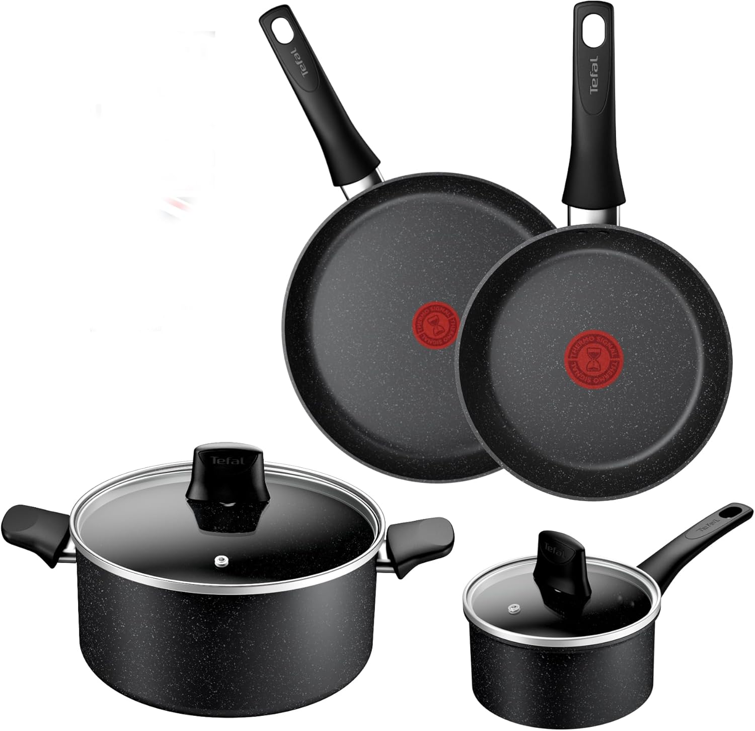 Tefal Titanium Stone Induction Non-Stick 4pc Set: Frying pan 20/26cm, Saucepan 16cm & Stewpot 24cm + lid, High-Performance Non-Stick Coating, Metal Safe, All Hobs Including Induction, E105S445