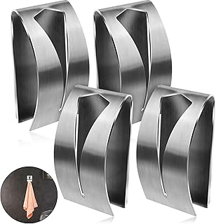 Boao 4 Pcs Self Adhesive Towel Hook Holder Grabber Stainless Steel Kitchen Dish Towel Hook Wall Mount Non Drilling Towel Hangers Rack Hand Towel Hook Tea Towel Holders for Bathroom (Silver)