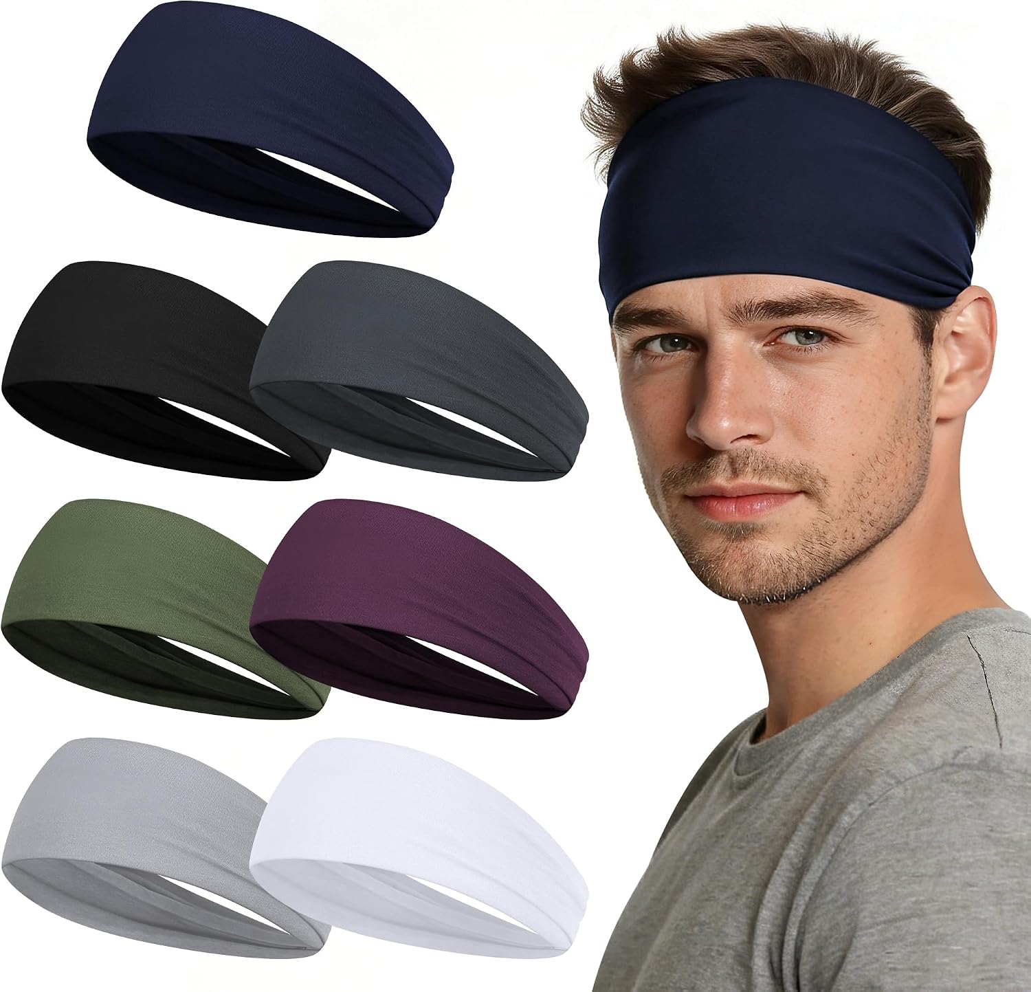 Sport Headbands for Men - 7 Pack Sweat Absorbent Running Headband