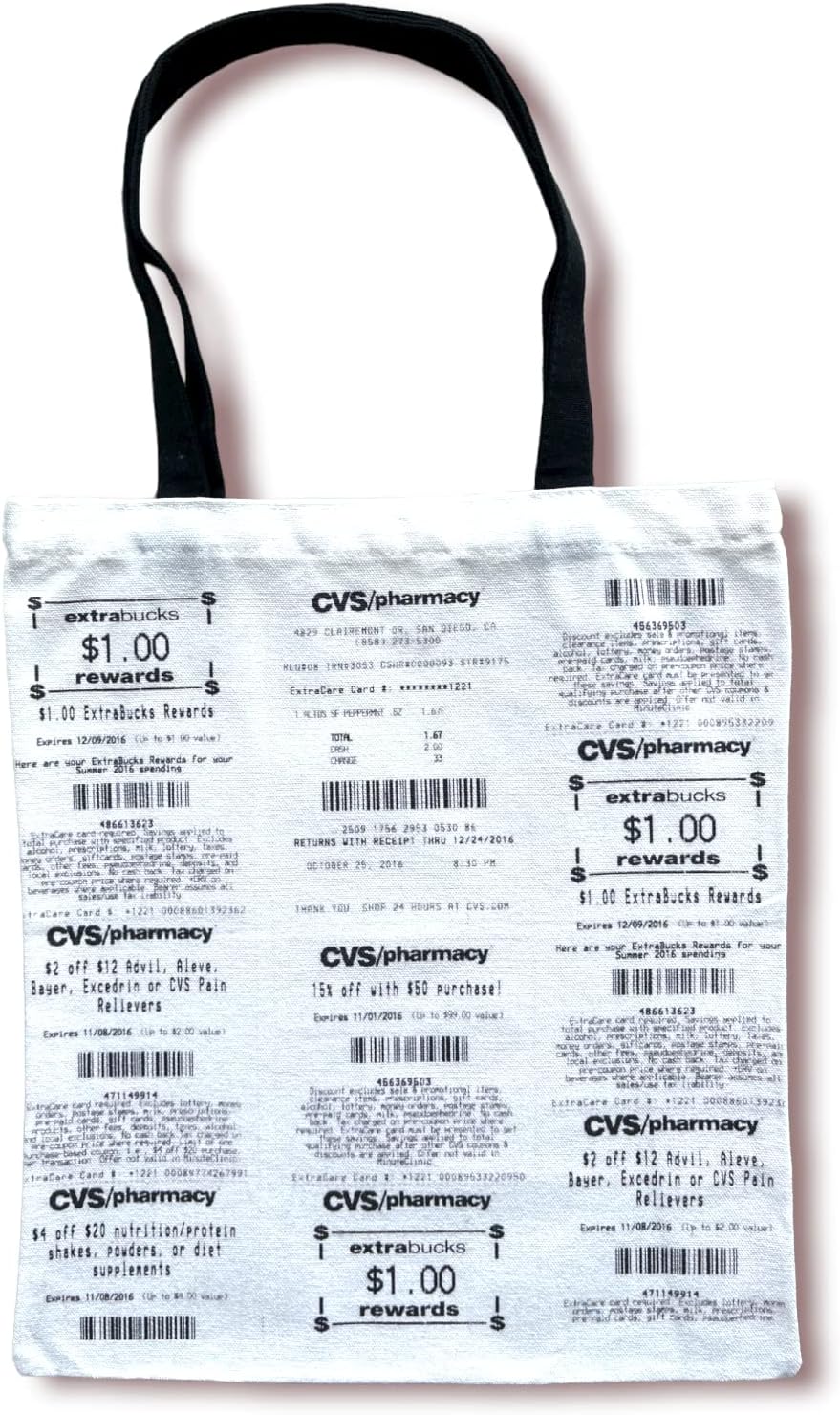 CVS Receipt Canvas Tote Bag, Reusable Grocery Bags, Funny Tote Bags for Shopping, Beach, College