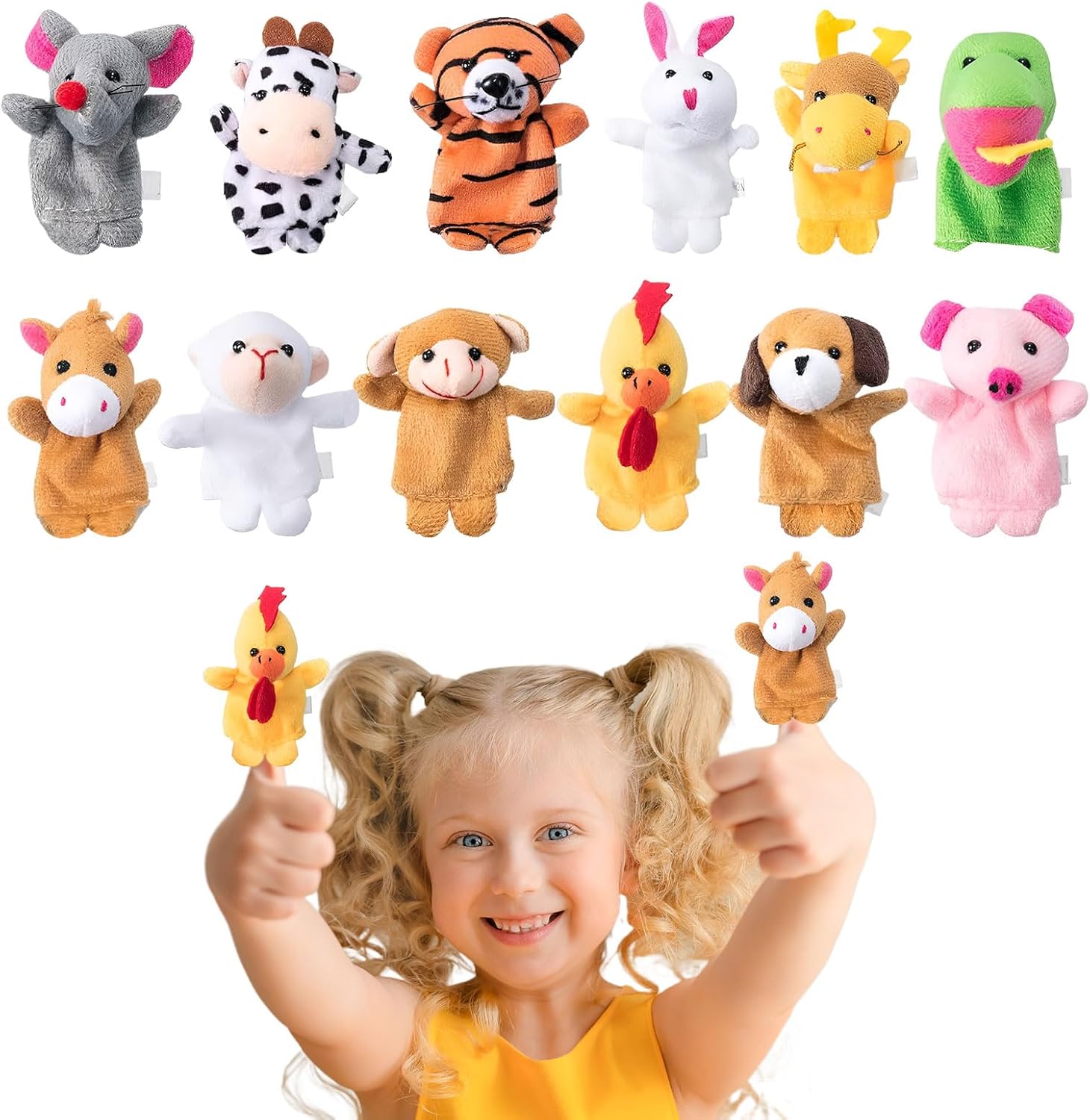 12Pcs Cotton Finger Puppets for Toddlers & Babies - Mini Plush Figures Gift for Kids - Party Favors for School/Show/Playtime