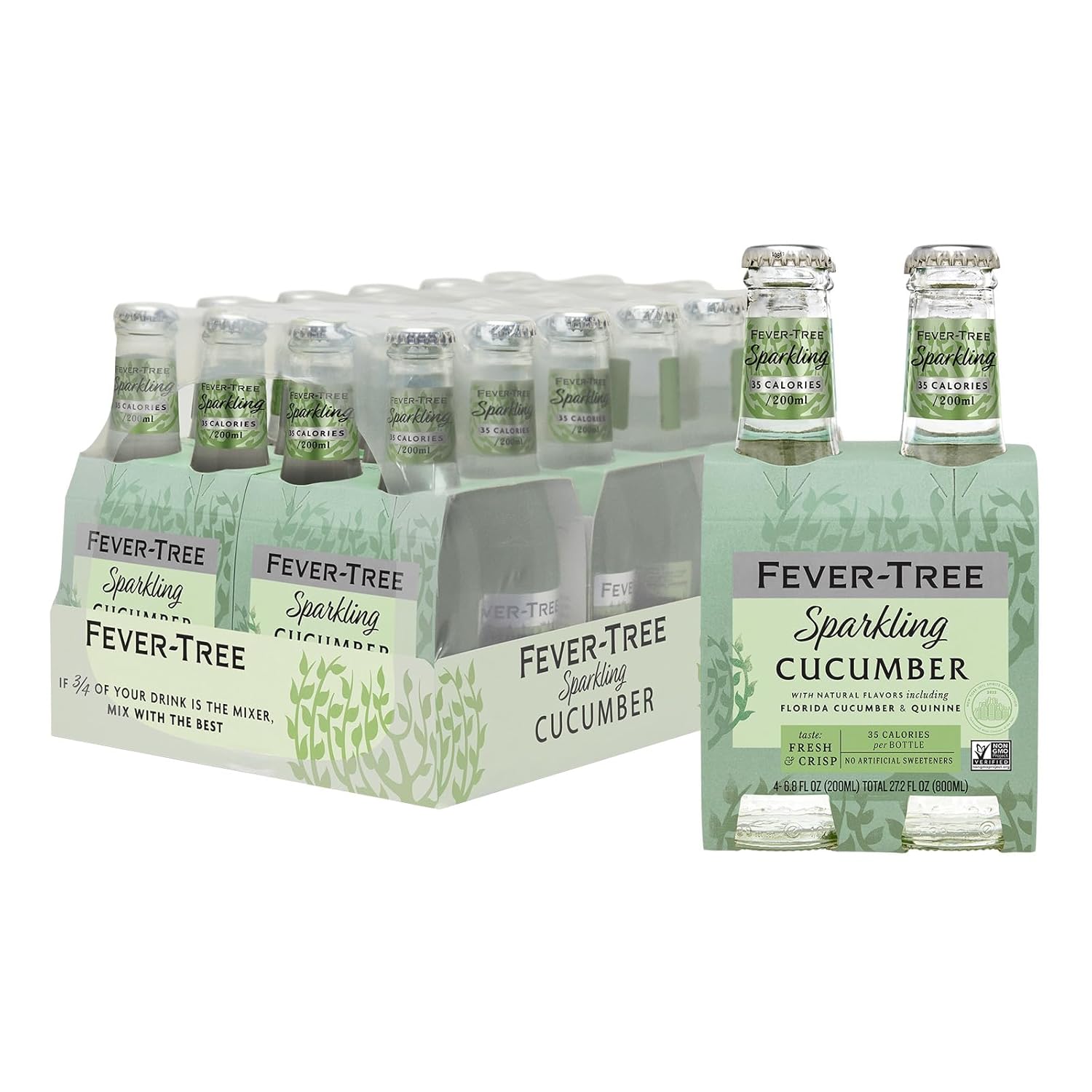 Fever-Tree Light Cucumber Tonic Water Glass Bottles, No Artificial Sweeteners, Flavorings & Preservatives, 6.8 Fl Oz (Pack of 24)