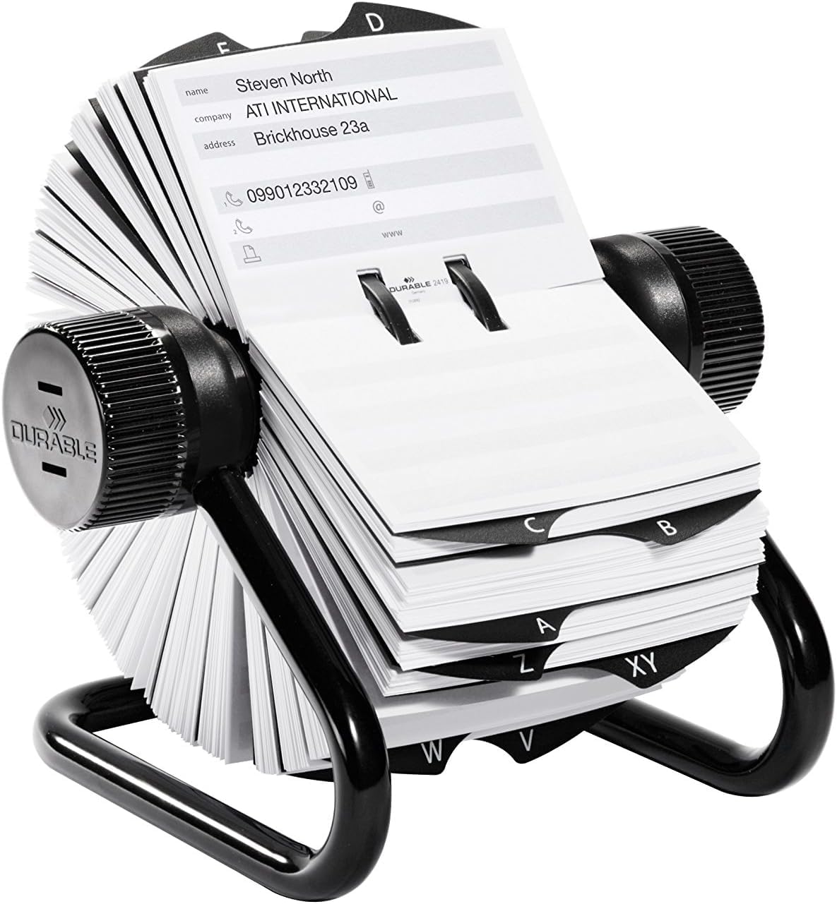 Durable Telinfex Rotary Address Card Holder - Includes 500 Cards - Includes 25 Tab A-Z Index - Made from Metal - Black