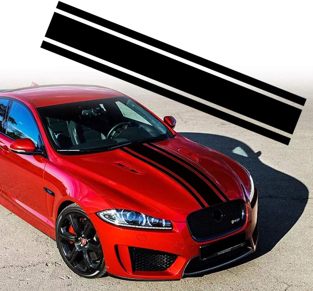 49"x 8.7" Car Hood Stripe Sticker Auto Racing Stripes Body Side Decal Hood Stripe Decal Vinyl Stripe Sticker Decoration for Car Vehicles (A Black)