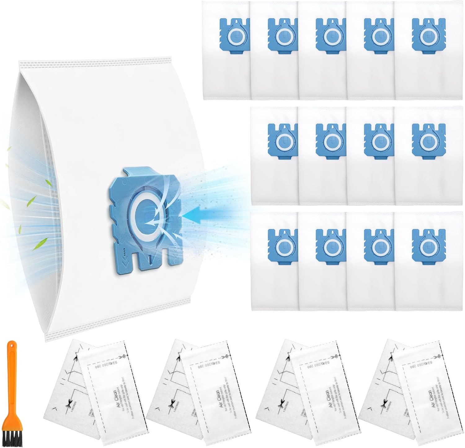 14 Pack GN 3D Efficiency Dust Bags for Miele GN Hoover Bag Fits for Classic C1 Complete C2 Complete C3 S5 S8 Series Vacuum Cleaners with 4 Motor Protection Filters, 4 Exhaust Filter, 1 Brush