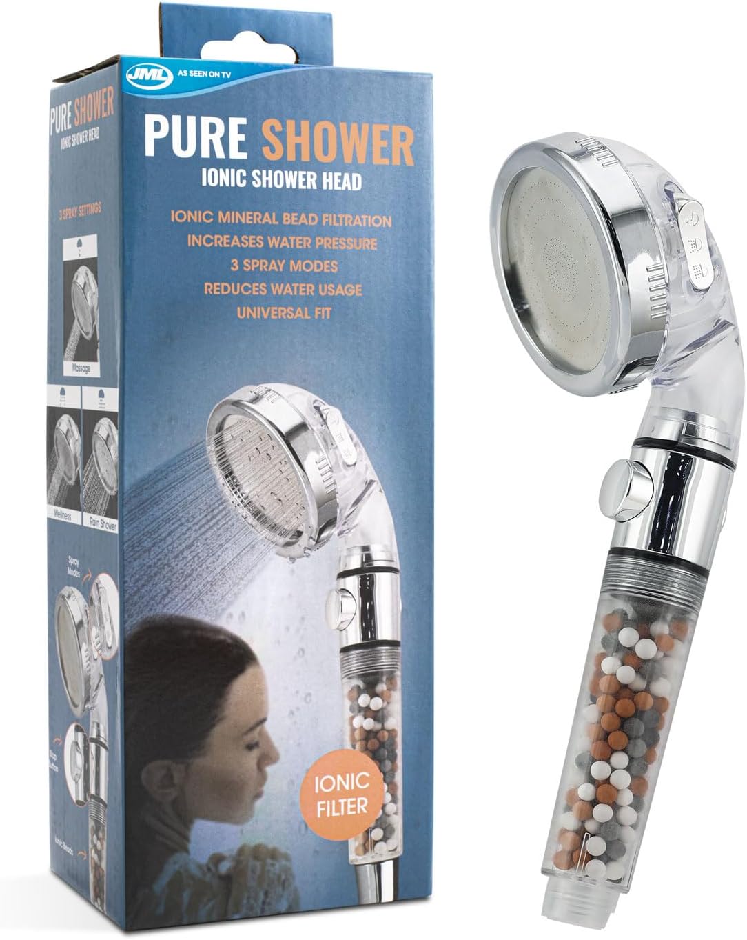JML Pure Shower Filtering Shower Head – Boosts Pressure, Saves Water