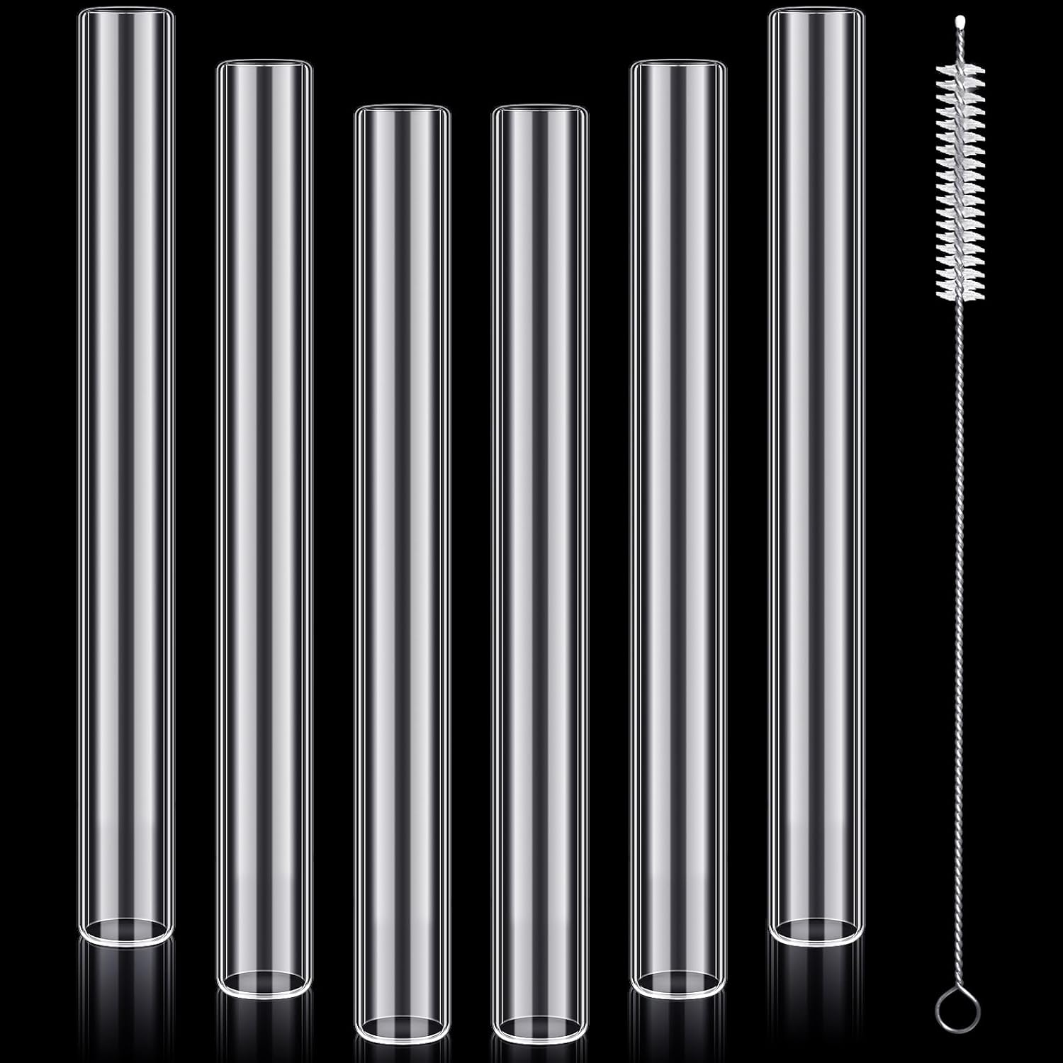 6 Pcs Borosilicate Glass Tube 12mm OD 2mm Thick Glass Blowing Tubes with Cleaning Brush (Clear,4 Inch)