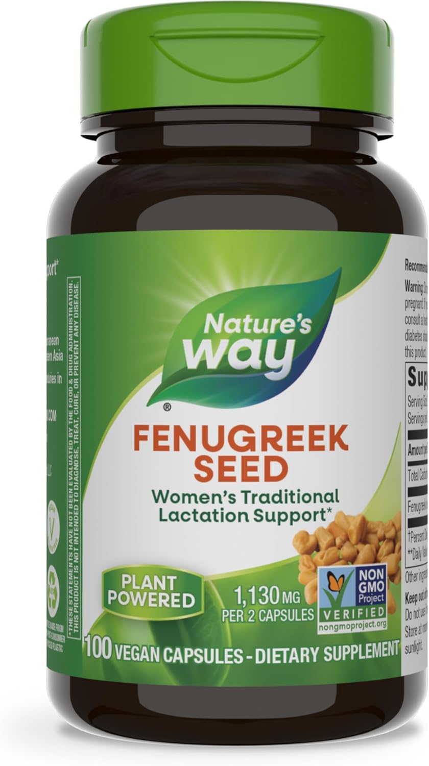 Nature's Way Fenugreek Seed Supplement, Fenugreek for Traditional Breastfeeding Lactation Support*, Non-GMO Project Verified, Vegan, 100 Capsules (Packaging May Vary)