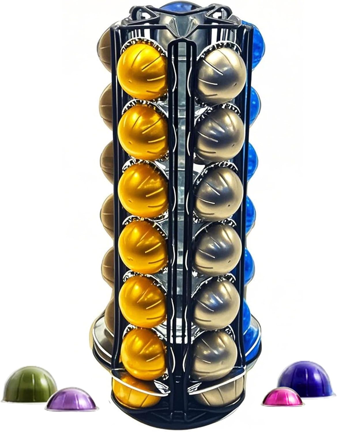 Coffee Capsules Holder for 35 Nespresso Vertuo Pods, Coffee Pod Holder for Nespresso Vertuoline Pods, Rotating Design, Coffe Storage Rack for 35 Pcs Pods，Black