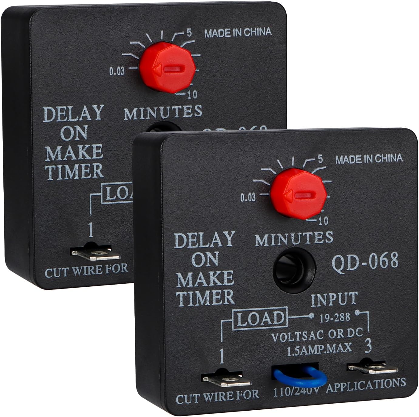 2Pcs Delay On Make Timer, QD-068, 0.03 to 10 Min, Adjustable Delay, 19-288 VAC OR DC (2)