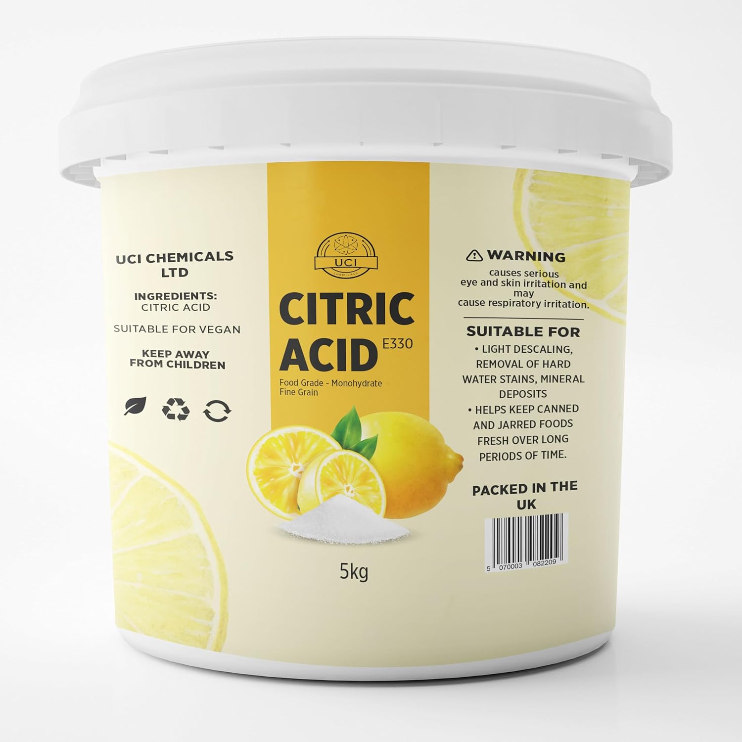 Citric Acid 5 Kg Bucket Food Grade Bath Bomb, Cleaning, Descaling and Food preserving 5 kg