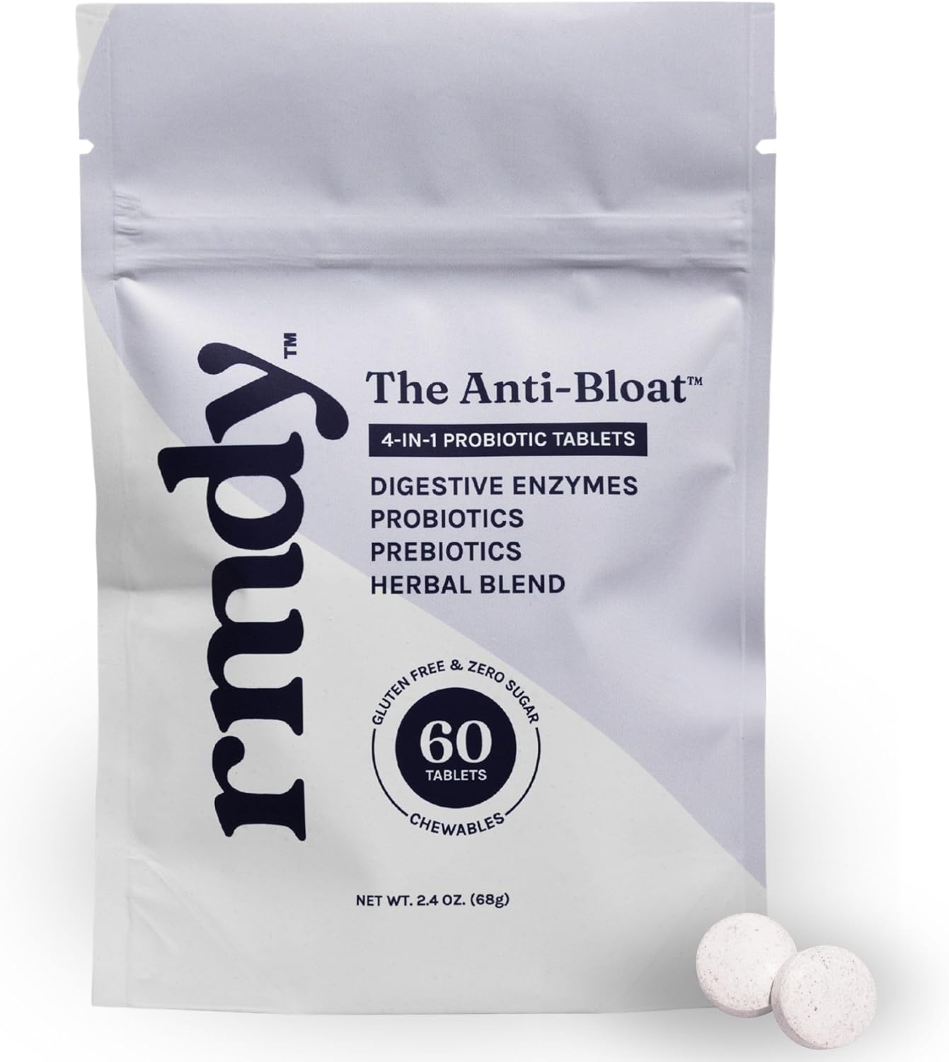 rmdy Constipation, Bloating, & Gas Relief | Relief from Diarrhea, & IBS | Probiotic for Digestive Health & Gut | 60 Sugar Free Chewable Bloating Relief Tablets
