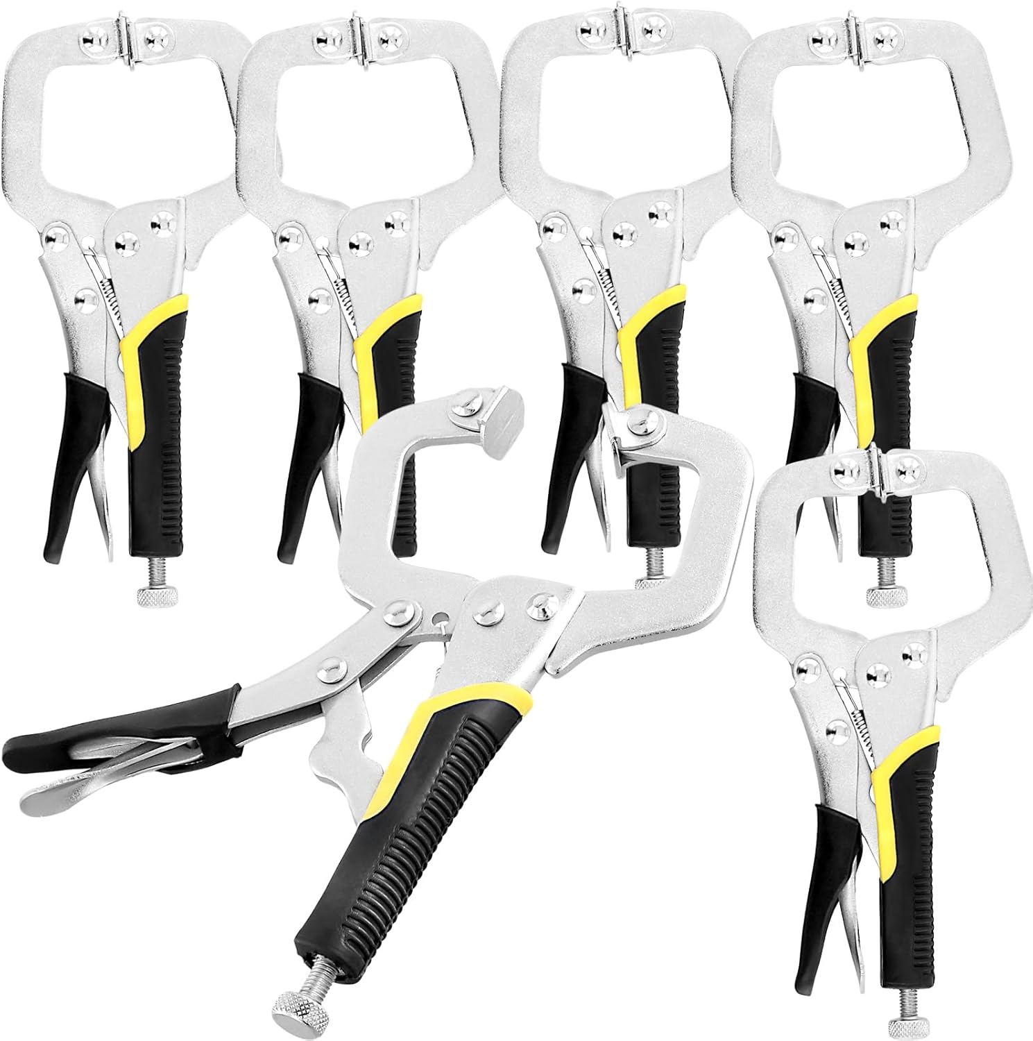 6 Pack 6 Inch Metal Grip Locking C Clamp Welding Pliers with Adjustable Screw and Swivel Pads, Face Clamps for Woodworking