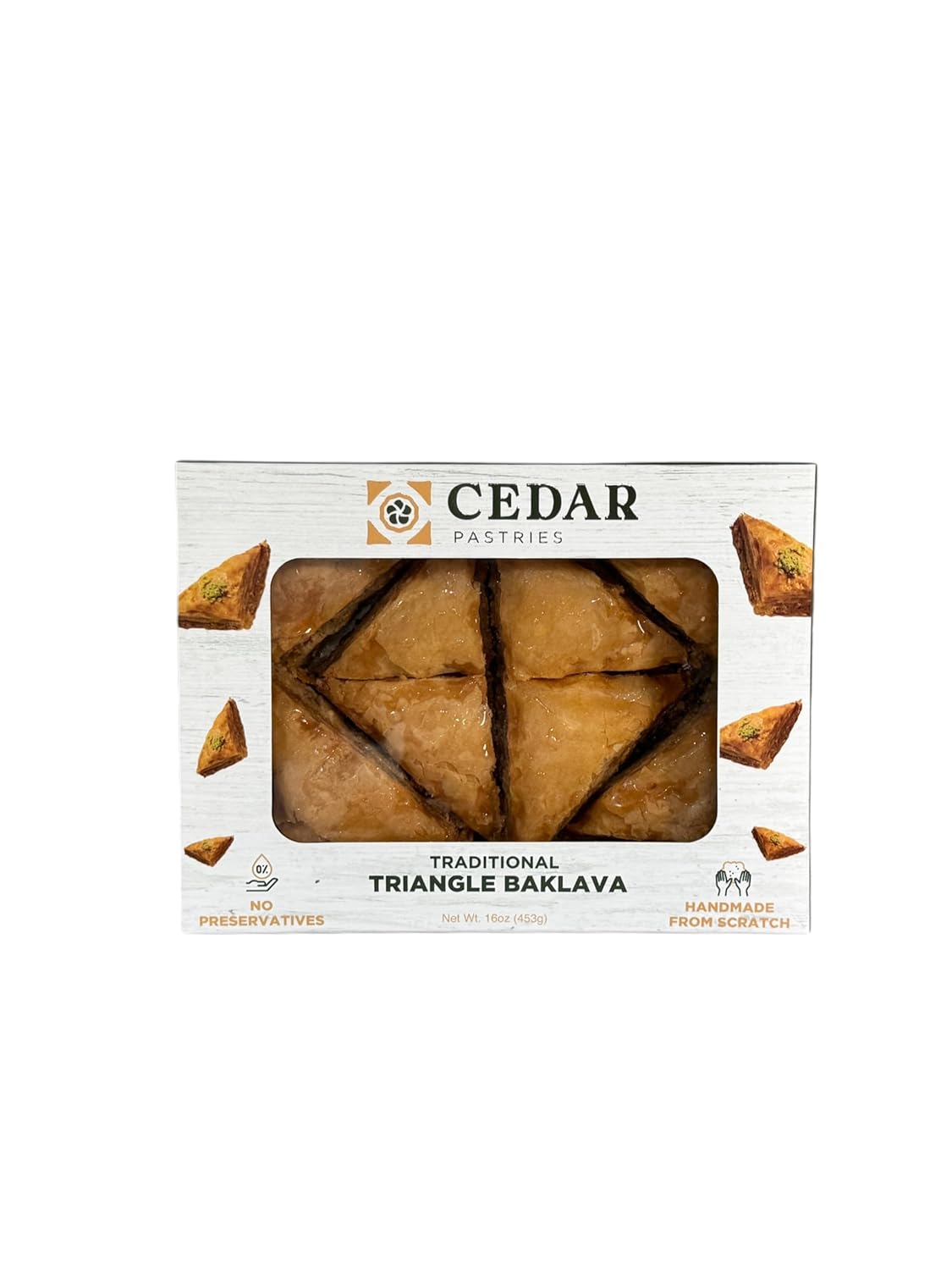 Cedar Pastries 8pc Grab N' Go Traditional Triangle Baklavas - Kosher & Halal Mediterranean Dessert Treats